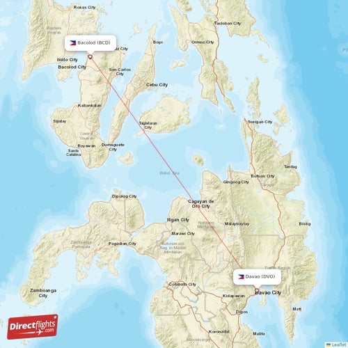 Bacolod - Davao direct flight map