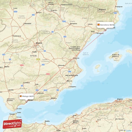 Barcelona - Malaga direct flight map
