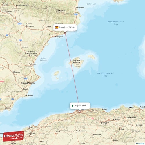 Barcelona - Algiers direct flight map