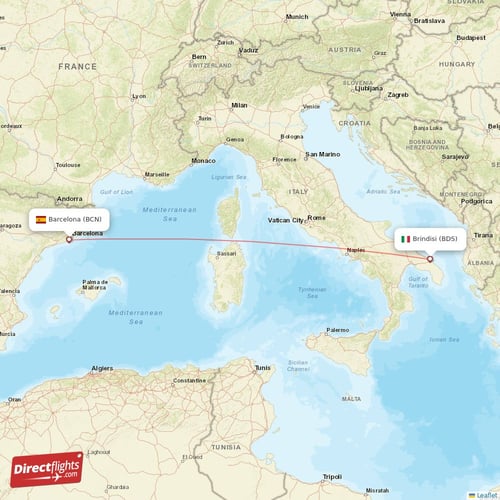 Barcelona - Brindisi direct flight map