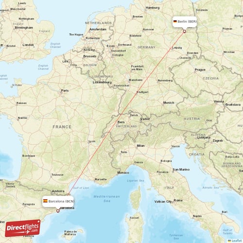 Barcelona - Berlin direct flight map