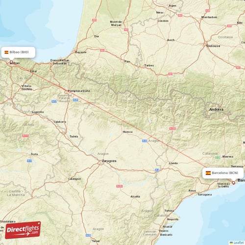 Barcelona - Bilbao direct flight map