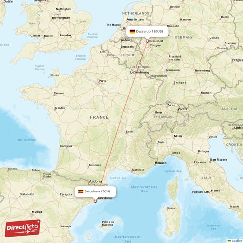 Barcelona - Dusseldorf direct flight map