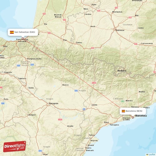 Barcelona - San Sebastian direct flight map