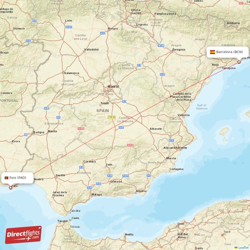 Barcelona - Faro direct flight map