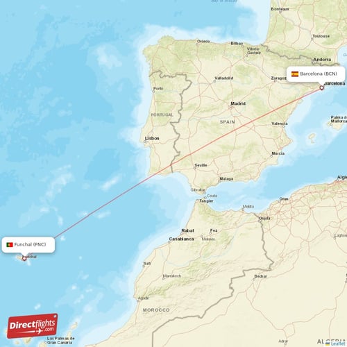 Barcelona - Funchal direct flight map