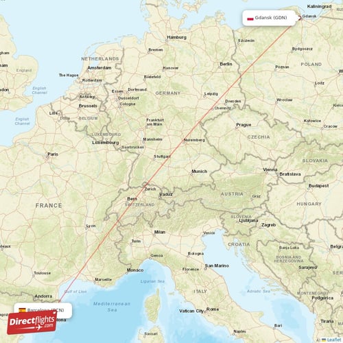Barcelona - Gdansk direct flight map