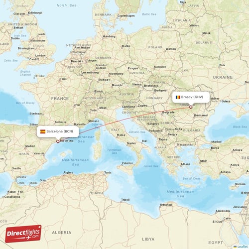 Barcelona - Brasov direct flight map