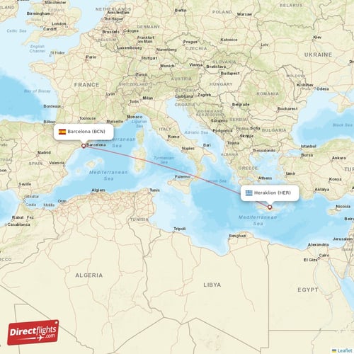 Barcelona - Heraklion direct flight map