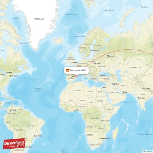 Barcelona - Seoul direct flight map
