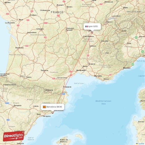 Barcelona - Lyon direct flight map