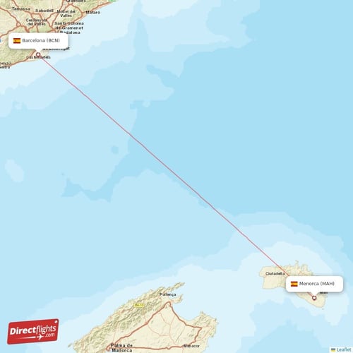 Barcelona - Menorca direct flight map