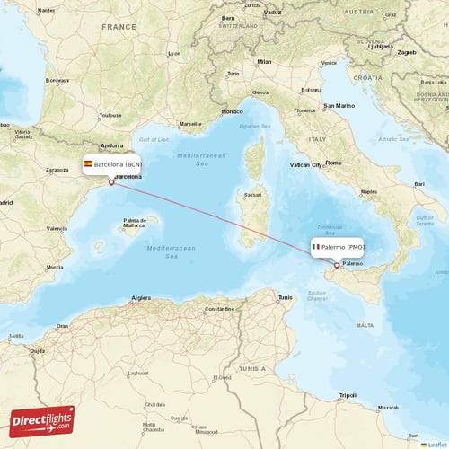 Barcelona - Palermo direct flight map