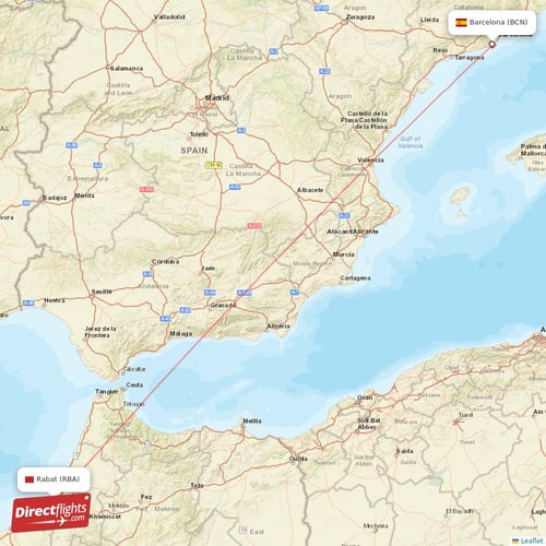 Barcelona - Rabat direct flight map