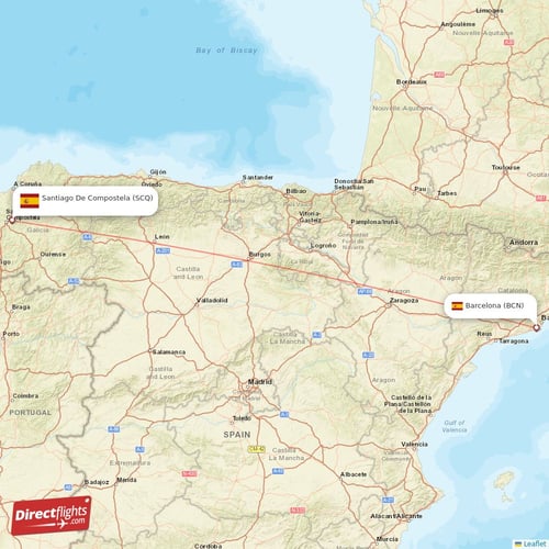 Barcelona - Santiago De Compostela direct flight map