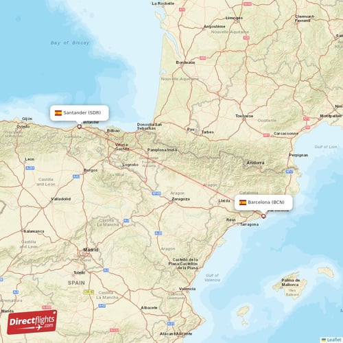 Barcelona - Santander direct flight map