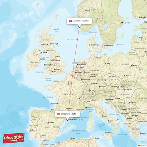 Barcelona - Stavanger direct flight map