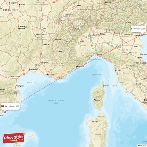 Barcelona - Venice direct flight map