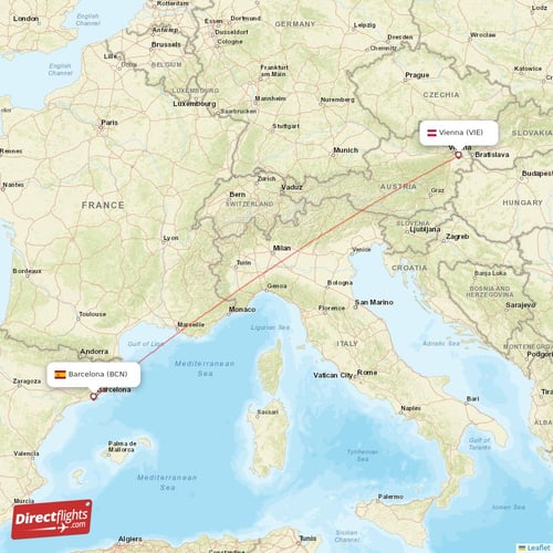 Barcelona - Vienna direct flight map