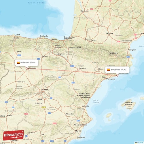 Barcelona - Valladolid direct flight map
