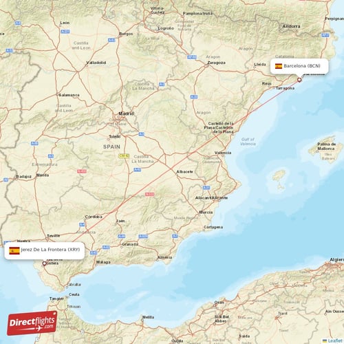 Barcelona - Jerez De La Frontera direct flight map