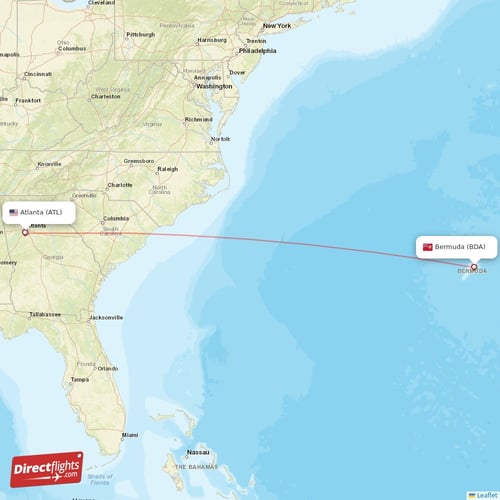 Bermuda - Atlanta direct flight map