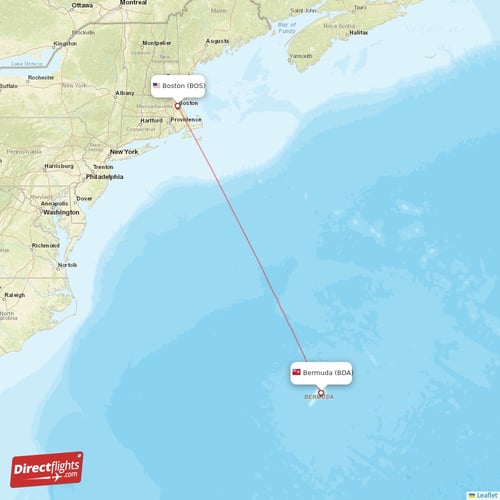 Bermuda - Boston direct flight map