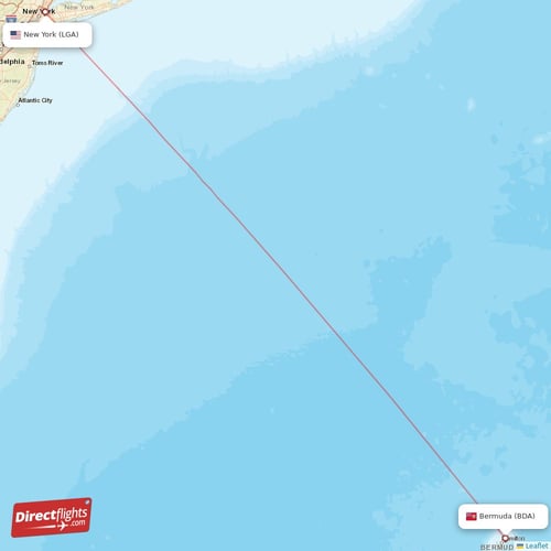 Bermuda - New York direct flight map