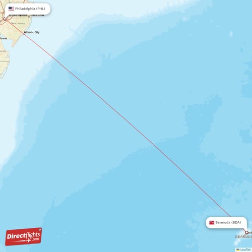 Bermuda - Philadelphia direct flight map