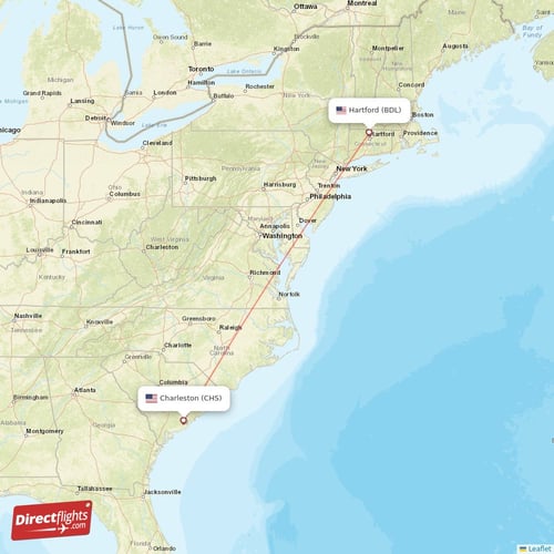 Hartford - Charleston direct flight map