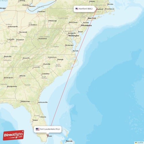 Hartford - Fort Lauderdale direct flight map