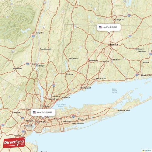 Hartford - New York direct flight map