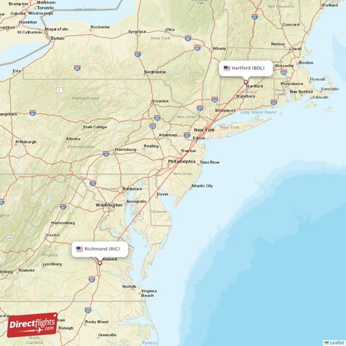 Hartford - Richmond direct flight map