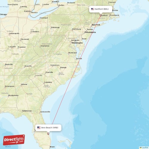 Hartford - Vero Beach direct flight map