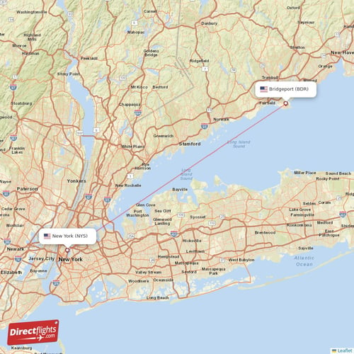 Bridgeport - New York direct flight map