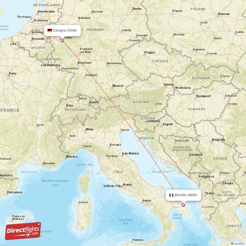 Brindisi - Cologne direct flight map