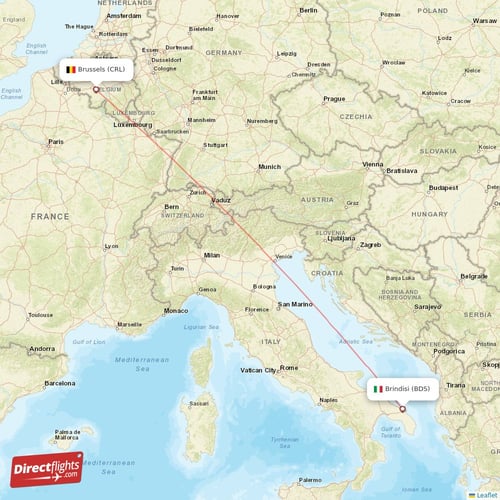 Brindisi - Brussels direct flight map