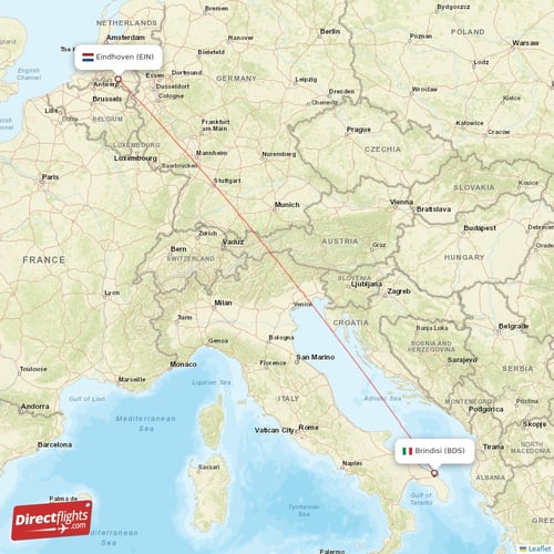 Brindisi - Eindhoven direct flight map