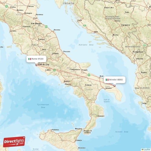 Brindisi - Rome direct flight map