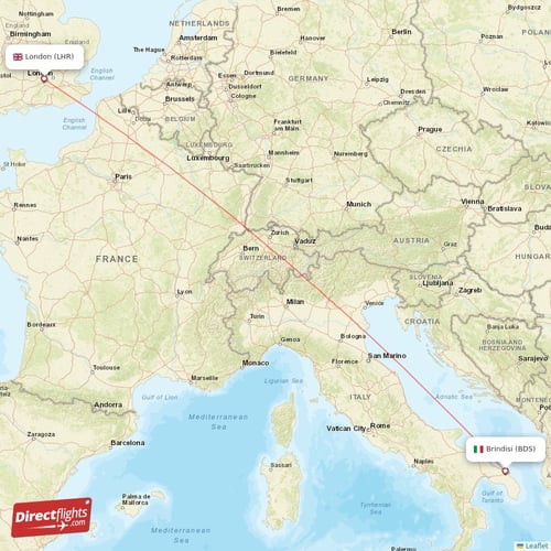 Brindisi - London direct flight map
