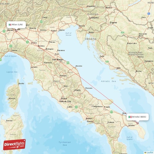 Brindisi - Milan direct flight map