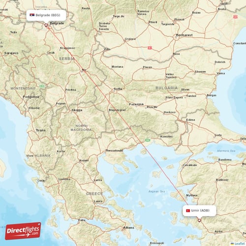 Belgrade - Izmir direct flight map