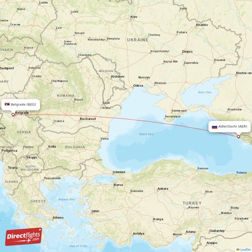Belgrade - Adler/Sochi direct flight map
