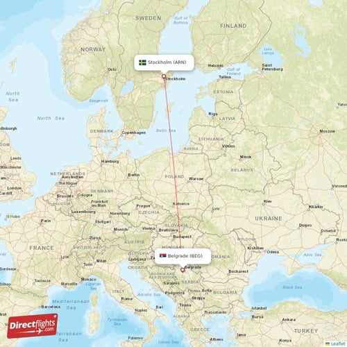 Belgrade - Stockholm direct flight map