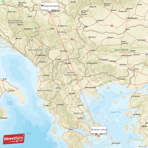 Belgrade - Athens direct flight map