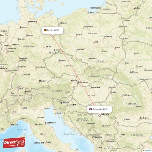 Belgrade - Berlin direct flight map