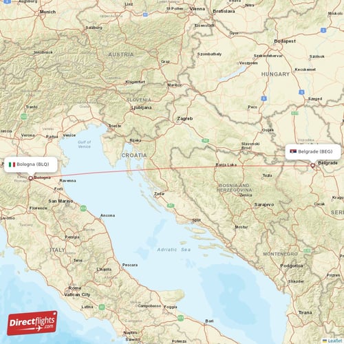 Belgrade - Bologna direct flight map