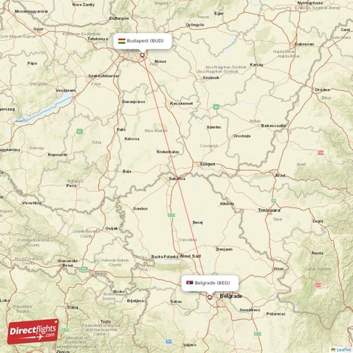 Belgrade - Budapest direct flight map
