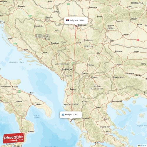 Belgrade - Kerkyra direct flight map