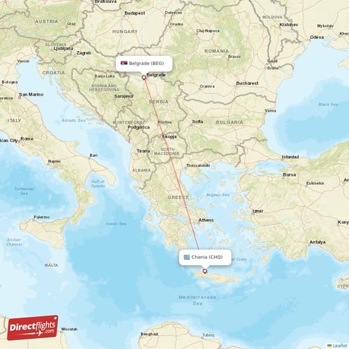 Belgrade - Chania direct flight map